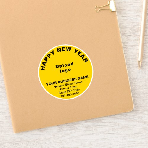 Business New Year Greeting on Yellow Round Vinyl Sticker