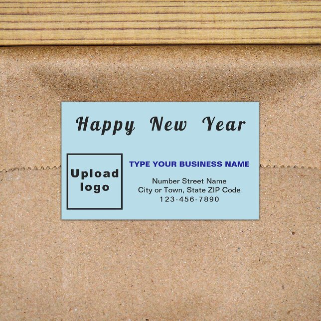 Business New Year Light Blue Rectangle Sticker (New Year greeting with your business brand on light blue rectangle sticker.)