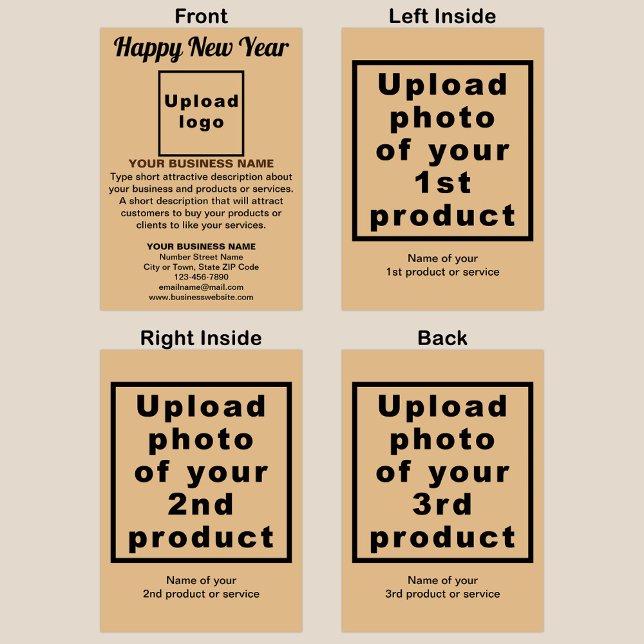 Business New Year Light Brown Folded Greeting Card (Light brown New Year folded greeting card with your business brand and products or services.)