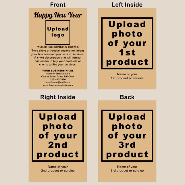 Business New Year Light Brown Folded Holiday Card (Light brown folded holiday card for New Year with your business brand and products or services.)