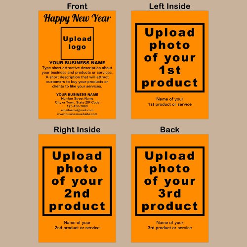 Business New Year Orange Color Folded Greeting Card