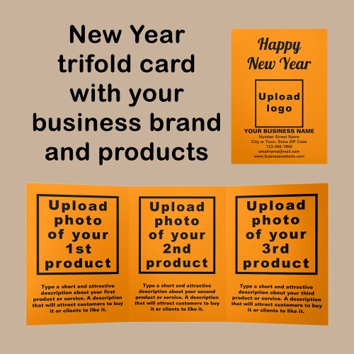 Business New Year Orange Color Trifold Card