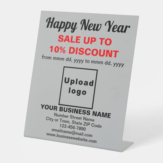 Business New Year Sale on Gray Pedestal Sign (Front)