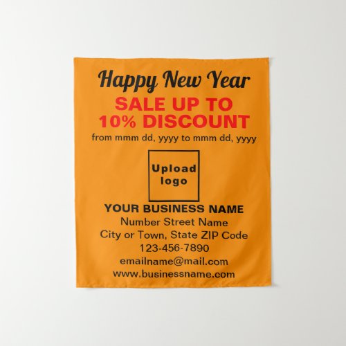 Business New Year Sale on Orange Color Tapestry