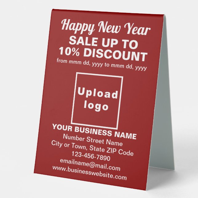 Business New Year Sale on Red Table Sign (Front)