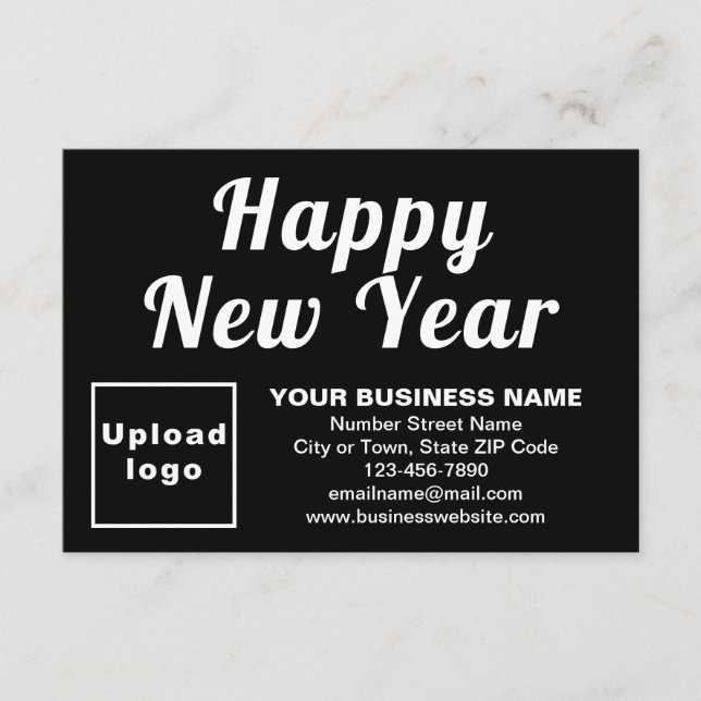 Business New Year Small Black Flat Greeting Card (Front)