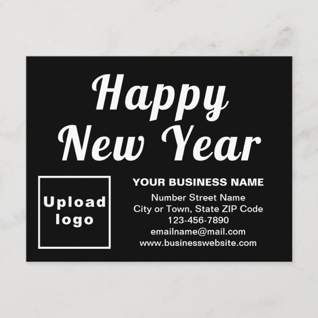 Business New Year Small Black Flat Holiday Card (Front)