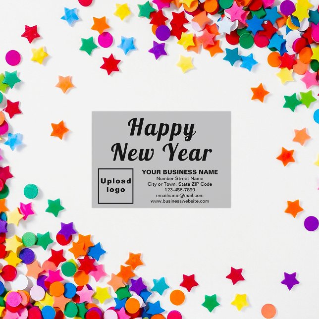 Business New Year Small Gray Flat Card (Business brand with New Year greeting on small gray flat card)