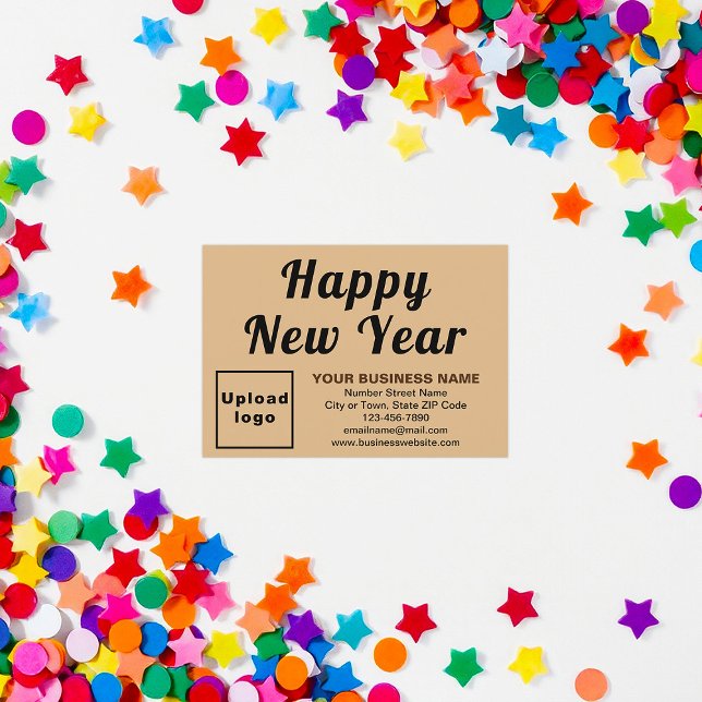 Business New Year Small Light Brown Flat Card (Business brand with New Year greeting on small light brown flat card)