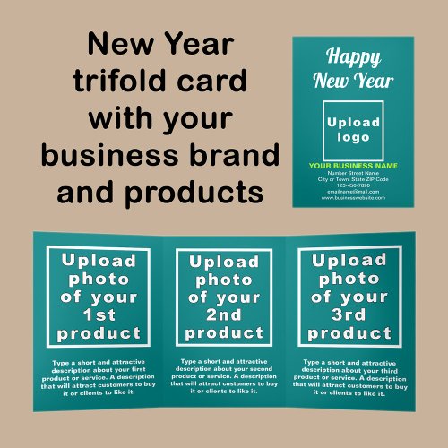 Business New Year Teal Green Trifold Card
