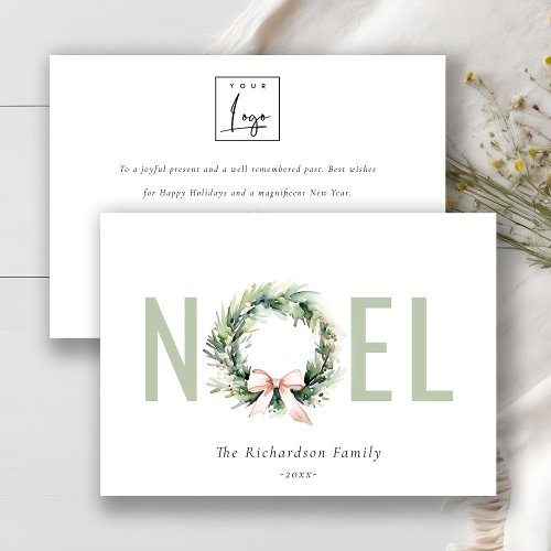 Business Noel Christmas Wreath Corporate Logo Holiday Card