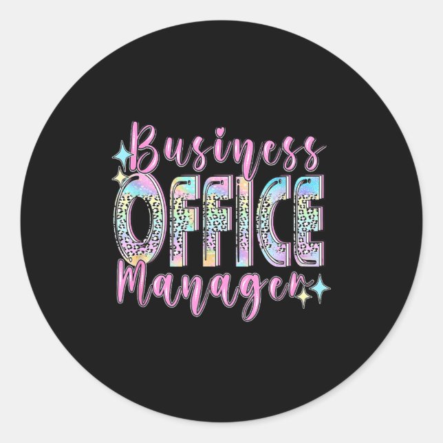 Business Office Manager Funny Front Teamwork Regio Classic Round Sticker (Front)