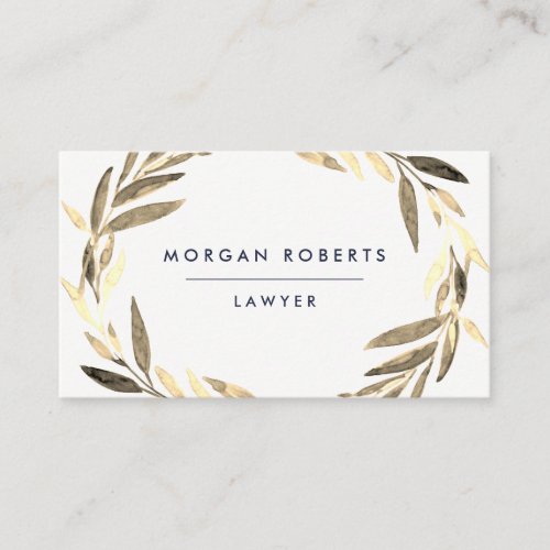 Business Olive Gold Leaf Wreath Professional Business Card