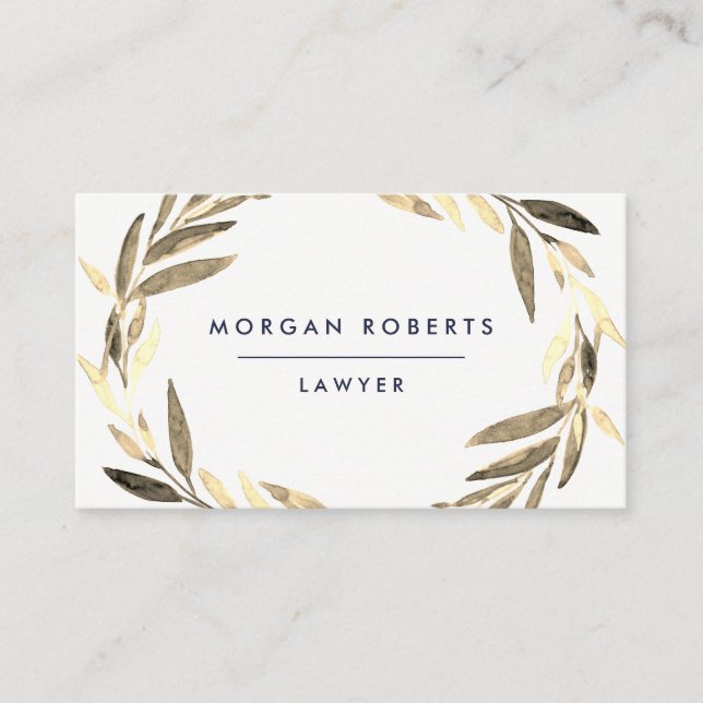 Business Olive Gold Leaf Wreath Professional Card (Front)