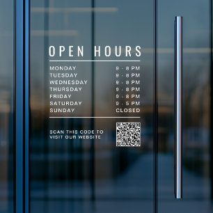 Business Open Hours QR Code Window Cling