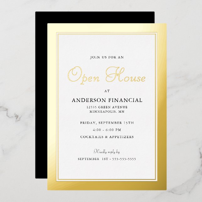 Business Open House Traditional Professional Gold Foil Invitation (Front/Back)
