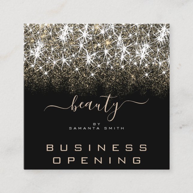 Business Opening Golden Glitter Professional Event Square Business Card (Front)