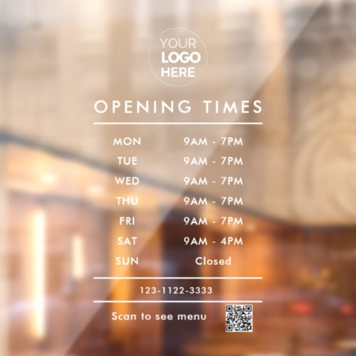 Business opening hours logo and qr code window cling