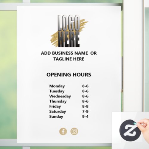 Business Opening Hours  Logo on White Window Cling