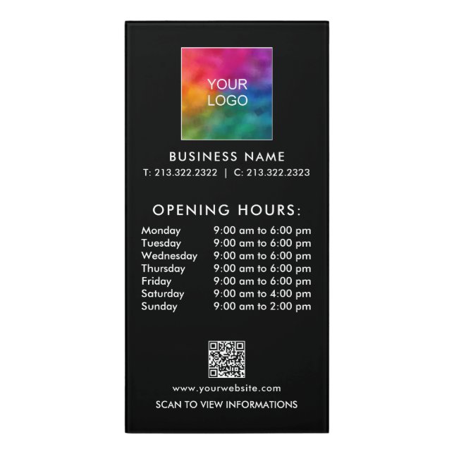 Business Opening Hours Logo QR Code Template Door Sign (Classic Front Vert)