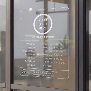 Business Opening Hours Logo QR Code Transparent Window Cling
