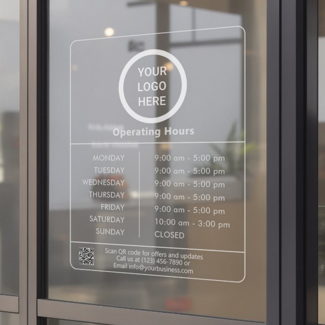 Business Opening Hours Logo QR Code Transparent Window Cling (Creator Uploaded)