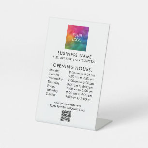 Business Opening Hours Logo Text QR Code Custom Pedestal Sign