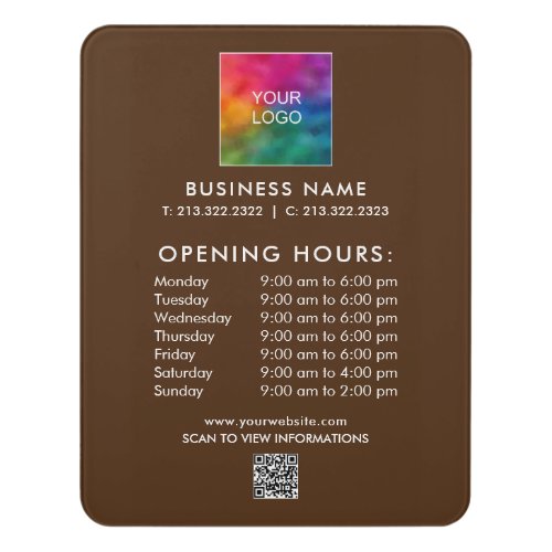 Business Opening Hours Logo Text QR Code Trendy Door Sign