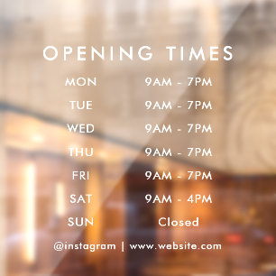 Business Opening Hours Modern Custom Window Cling
