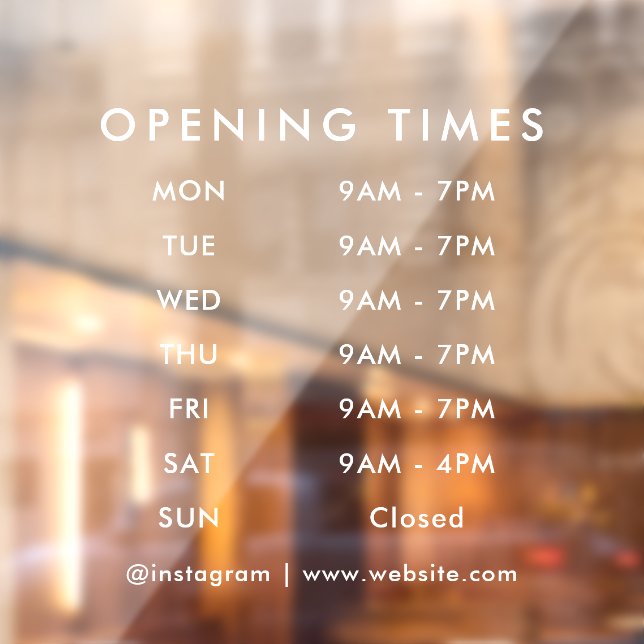 Business Opening Hours Modern Custom Window Cling (Sheet 2)