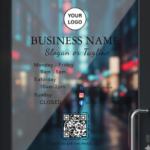 Business Opening Hours Modern Script & Qr, Social Window Cling
