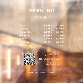 Business Opening Hours QR Code Transparent Window Cling