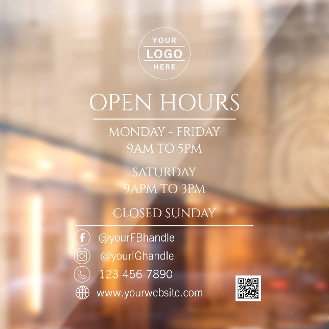 Business Opening Hours QR Code White Logo Window Cling (Sheet 2)