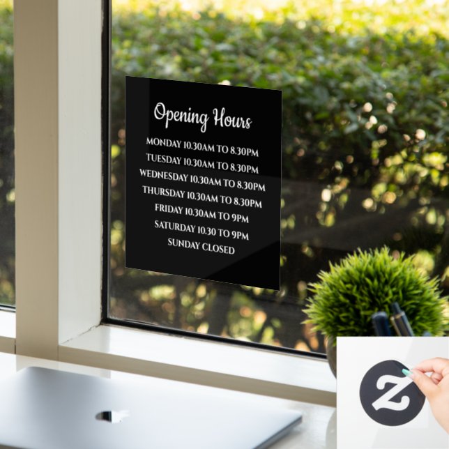Business Opening Hours Sign, Boutique Retail Store Window Cling (Office)