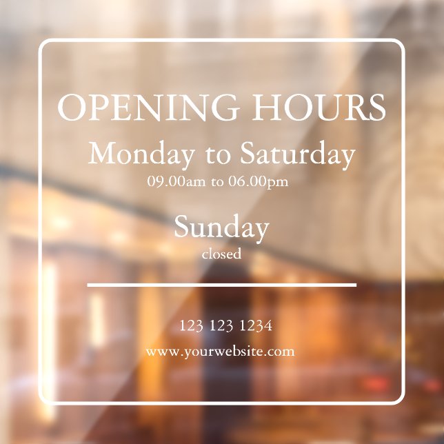 Business Opening Hours Sign | Window Cling (Sheet 2)