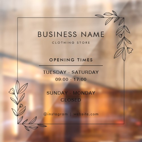 Business Opening Hours Signage Black Window Cling
