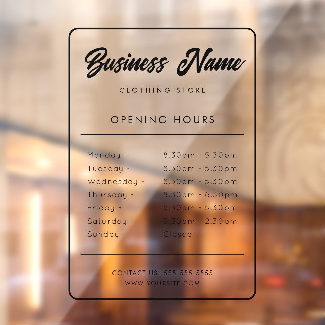 Business Opening Hours Signage  Window Cling (Sheet 2)