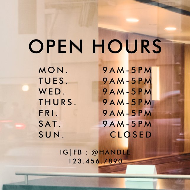 Business Opening Hours Simple Professional Window Cling (Creator Uploaded)