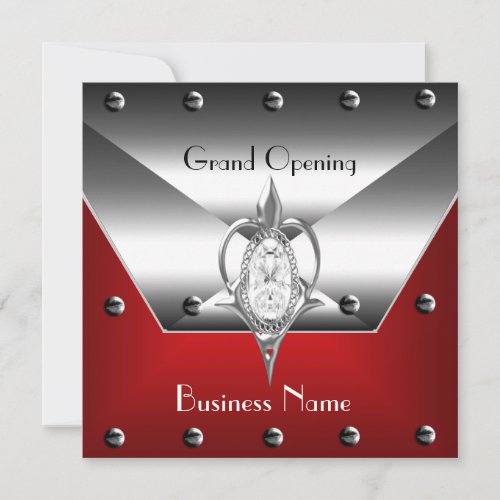 Business Opening Invitation red Silver Diamond