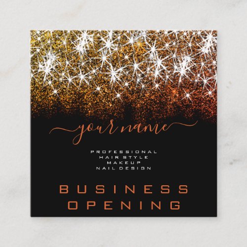 Business Opening Luminous Glitter Stars Trendy Square Business Card