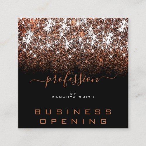 Business Opening Professional Rose Golden Glitter Square Business Card