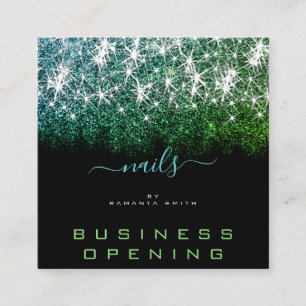 Business Opening Teal Green Glitter Manicure Nails Square Business Card