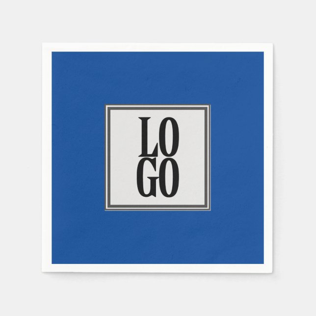 Business or Company Custom Logo on Cobalt Blue Napkins (Front)