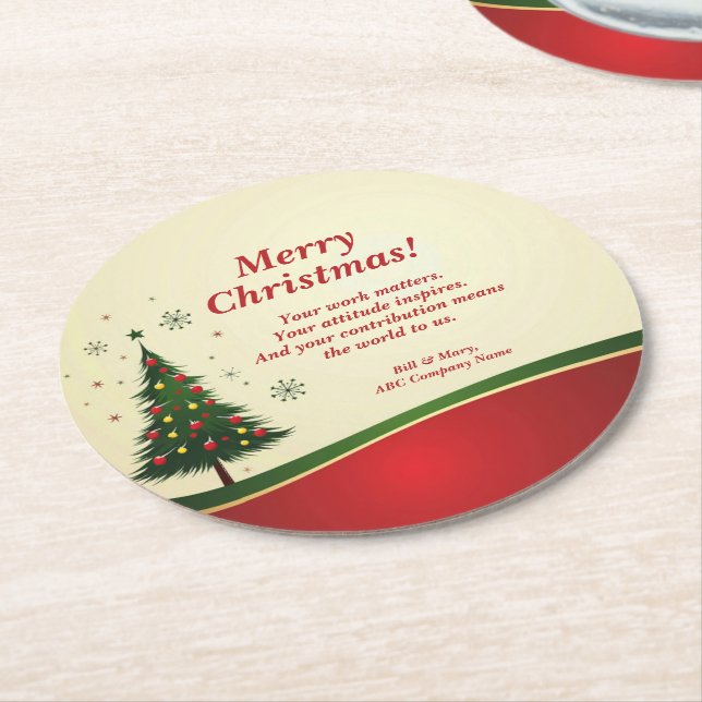 Business or Group Name Message Christmas Party  Round Paper Coaster (Angled)