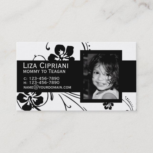 Business or Mommy Card Black Flower Design (Front)