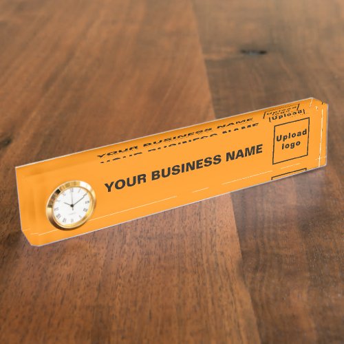 Business Orange Color Acrylic With Clock Desk Name Plate