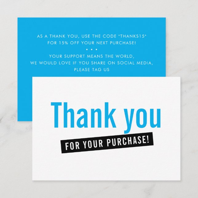 BUSINESS ORDER INSERT modern thank you aqua blue Card (Front/Back)