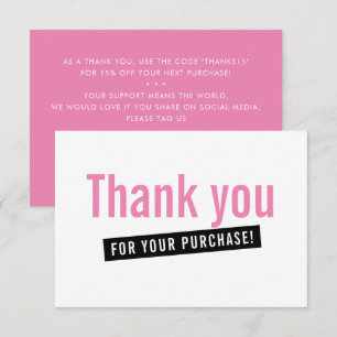 BUSINESS ORDER INSERT modern thank you pink black Card