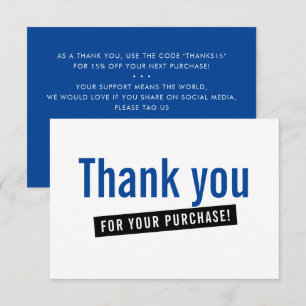 BUSINESS ORDER INSERT modern thank you royal blue Card