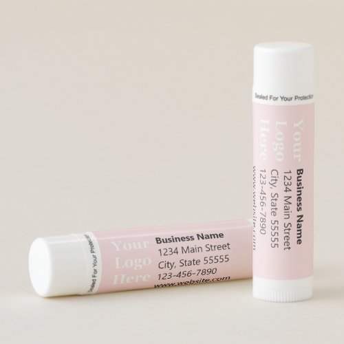 Business Pale Pink  Black Name Address Phone Logo Lip Balm